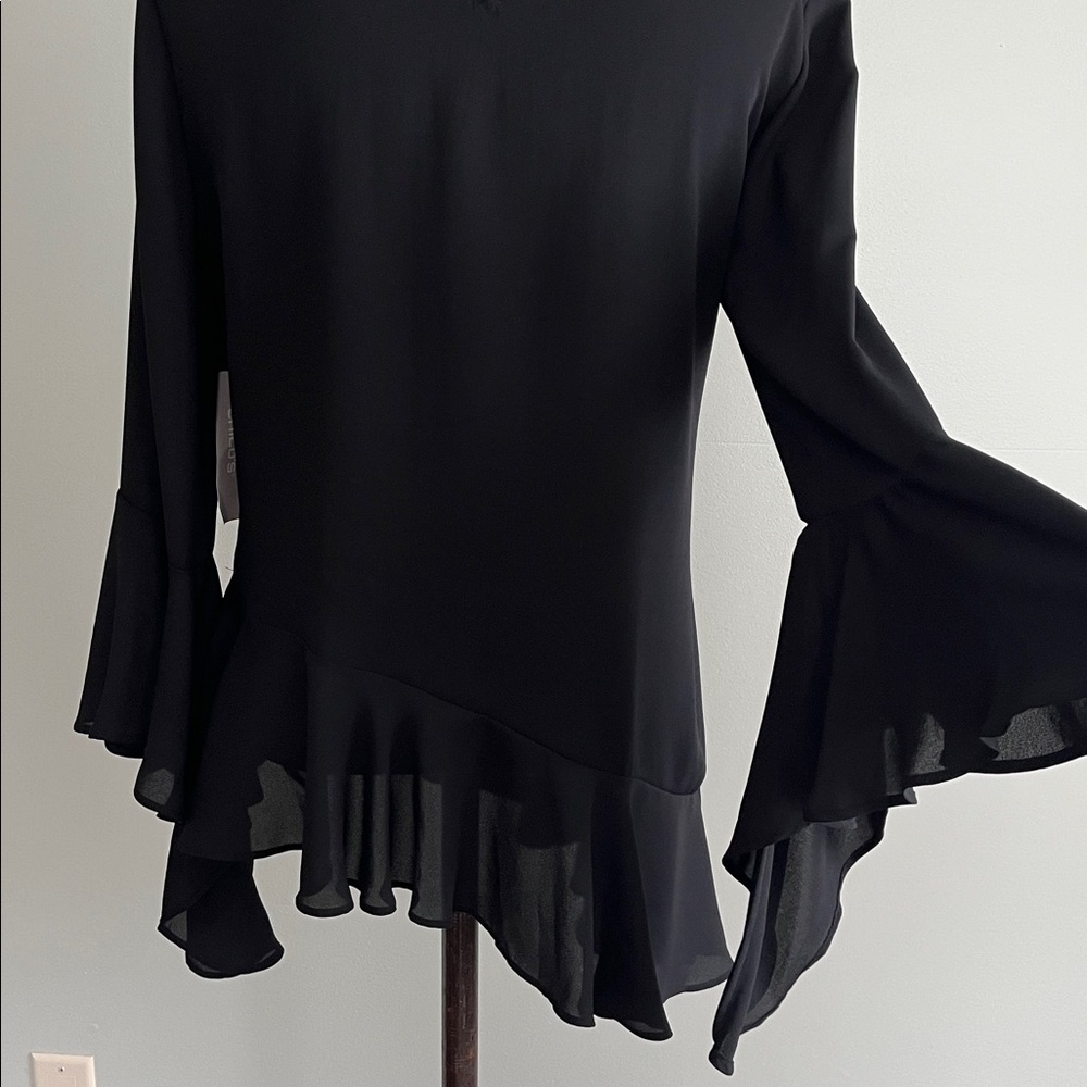 Black Blouse with Subtle Ruffle Detail - Picture 9 of 10